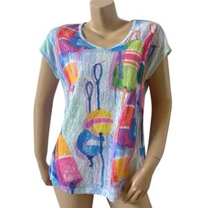 Ellen Negley Art & Sol Womens Medium Abstract Buoy Print Beach Coastal Top